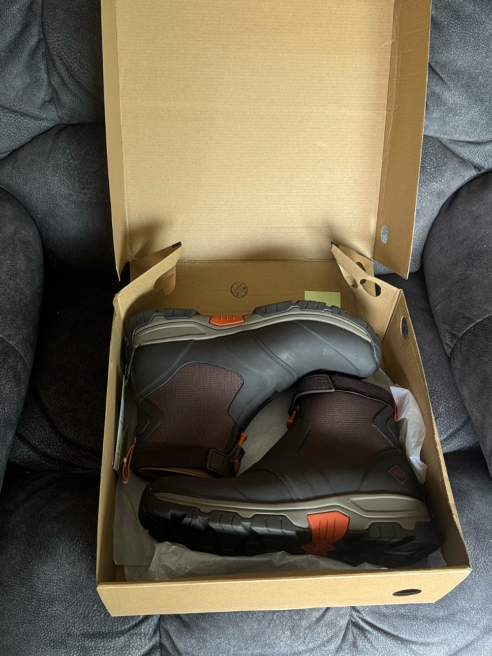 Men's Brown Slip-On Work Boots with Orange Accents